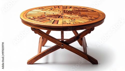 Vintage wooden round table with Roman numerals, classic design, rustic finish