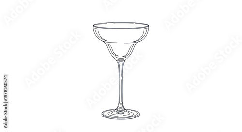 Elegant Margarita Glass Illustration, Empty Cocktail Drinkware, Isolated on White Background