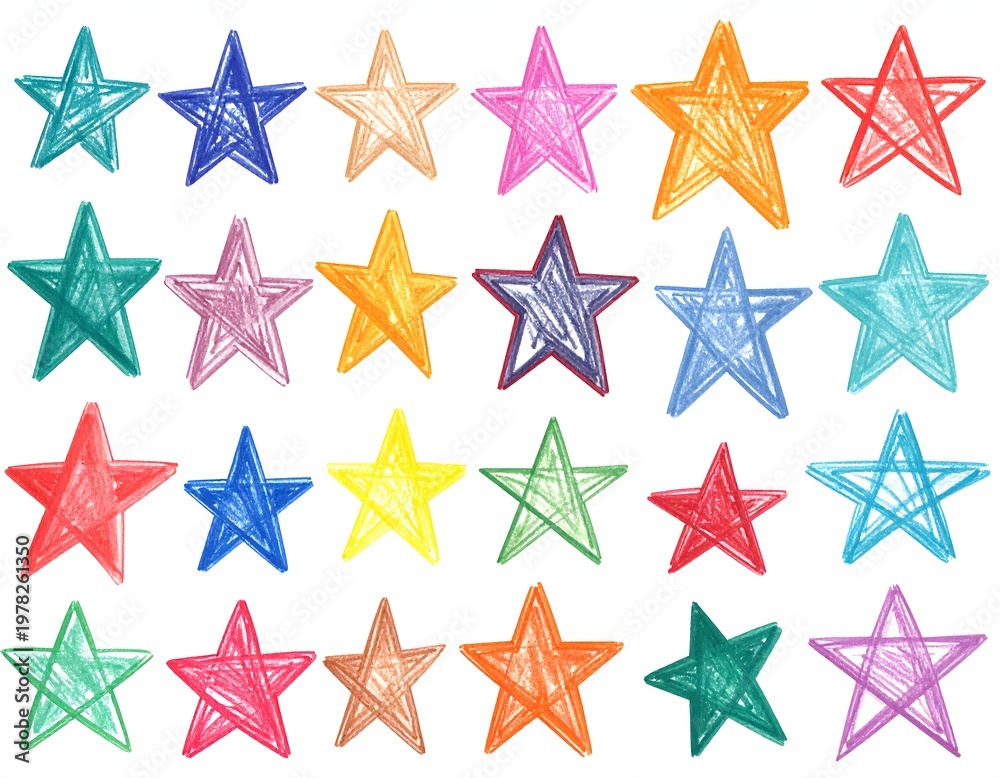 Obraz premium A collection of 28 colorful star shapes on white background