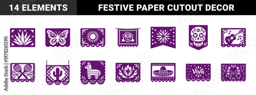 Mexican Papel Picado Folk Art Banner Set