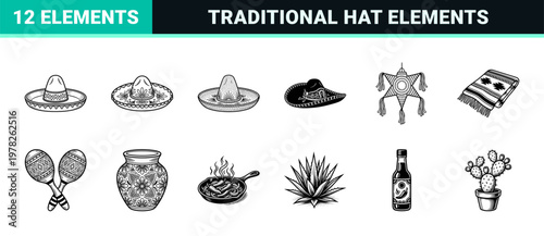 Mexican Sombrero and Culture Graphic Elements