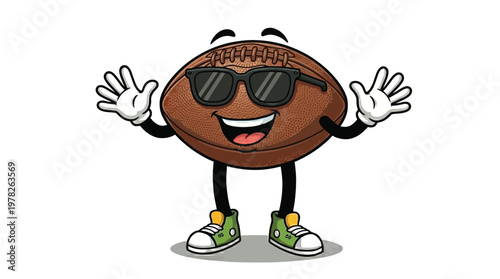 Cool American Football Character Wearing Sunglasses and Sneakers Vector Mascot Illustration Isolated on White Background