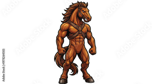 Muscular Anthropomorphic Horse Mascot Vector Illustration with Strong Physique and Fierce Expression Isolated on White