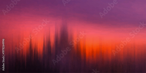 Abstract an artistically blurred silhouette of cityscape merges with the vibrant hues of a captivating sunset, creating an eye-catching, dreamlike composition. 