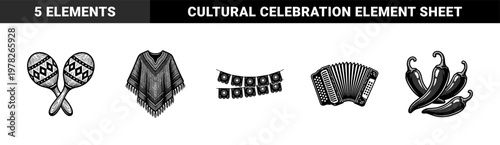 Mexican Fiesta Folk Art Graphic Set