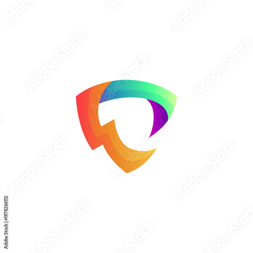 Abstract Shield logo with 3d colorful gradient design style