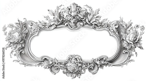 Elegant rococo floral wedding frame with ornate arabesque design