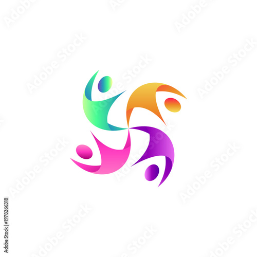 Teamwork community People logo with 3d colorful gradient design style