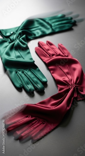 Elegant Satin Gloves in Emerald and Burgundy.