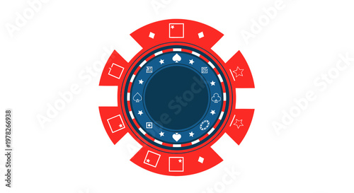 Casino Poker Chip with Playing Card Symbols on White Background