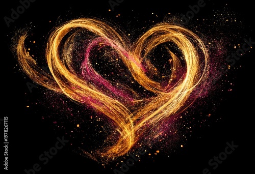 Fiery Heart Shape with Cosmic Dust and Sparkles.