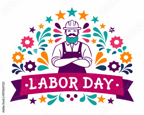 happy labour day vector illustration isolated on white background