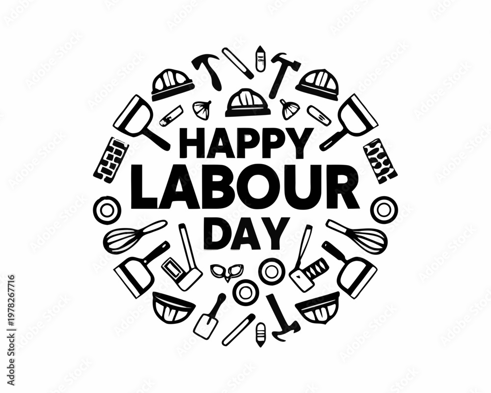 Obraz premium May 1st Labour Day Vector Illustration with Construction Tools and Workers