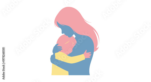 Mother holding her child in a loving and tender embrace illustration