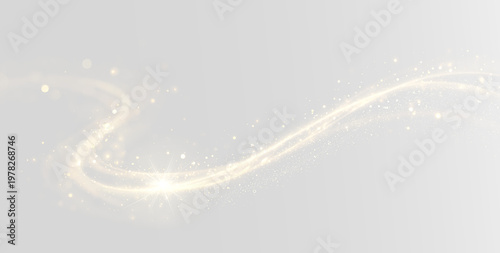 Cuadro en lienzo Golden magic light trail glowing swirl sparkle particle effect transparent backg