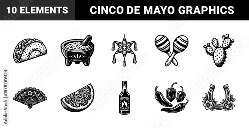 Mexican Heritage Woodcut Asset Sheet