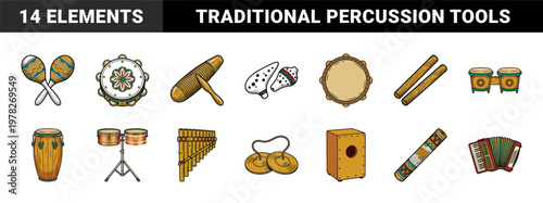 Folk Percussion Music Instrument Asset Grid