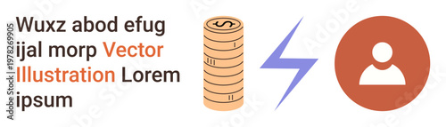 Financial growth, digital transactions, user identification, technology, connectivity, energy. Stack of coins, lightning bolt and user icon . Financial growth and digital transactions concept