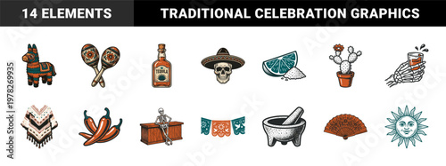 Mexican Heritage Woodcut Asset Kit