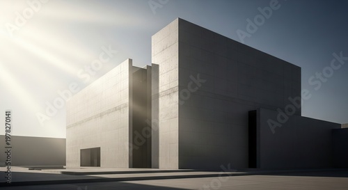 Modern architectural design with a minimalist aesthetic and bright sunlight.