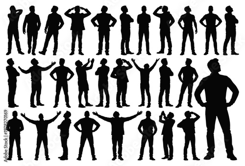 Male Silhouette Set Standing and Looking Up in Various Poses