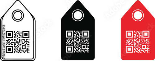 QR code tag vector illustration set featuring multiple design styles for retail marketing and digital product identification commercial labels