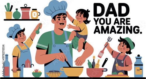 Happy fathers day loving dad cooking with kids a heartwarming celebration