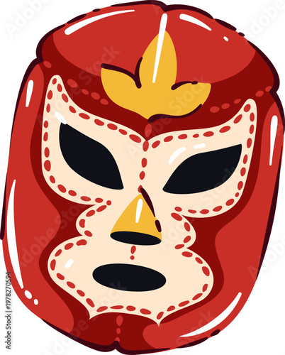 Foto Luchador mask with bold eye cutouts, stitched face pattern and red wrestling design