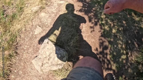 Slow Motion POV Mountain Unicycler Falling On Rocky Trail