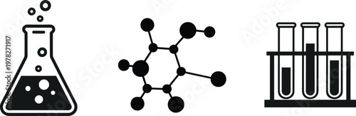 Chemistry icons flask molecule and test tubes science