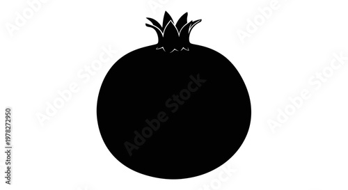 A dark solid silhouette of a ripe pomegranate fruit silhouette
