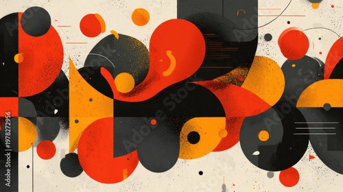 Abstract Colorful Composition with Red, Black, and Yellow Shapes in Modern Graphic Style for Artistic Background Designs