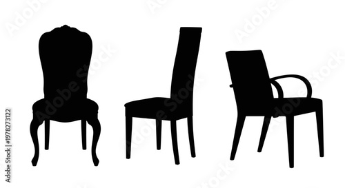 Three chairs in black showcasing distinct styles a dramatic silhouette