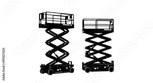 Two scissor lifts depicted in a stark graphic silhouette