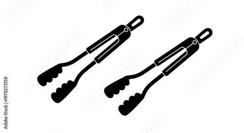 Black kitchen tongs displayed in a simple stark silhouette