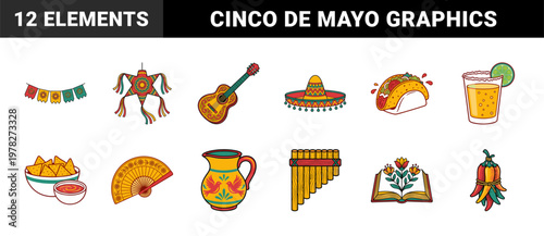 Cinco de Mayo Mexican Folk Art Asset Grid