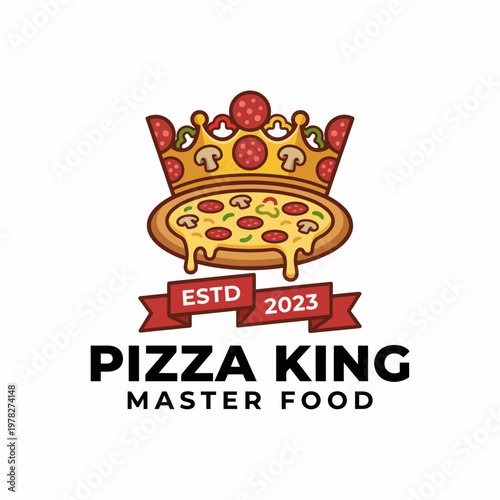 An eye-catching logo for a pizza business showcasing a crown above a delicious pizza, symbolizing quality, taste, and culinary excellence for food lovers.