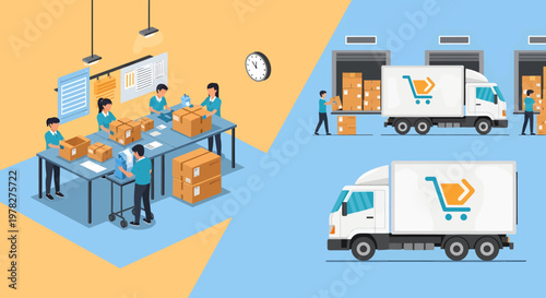 Delivery truck with shopping cart logo.