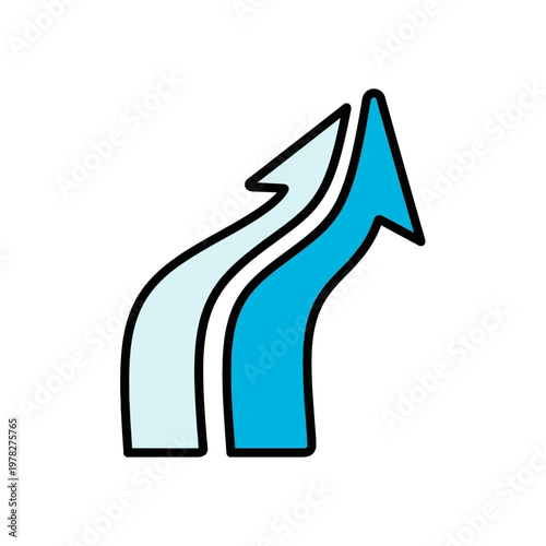 Two arrows merging and pointing upward representing growth, progress, and unified direction, symbolizing teamwork and shared goals achieving success together