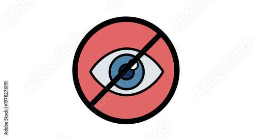 Vector illustration of an eye with a slash through it, signifying disabled visibility, hidden information, or privacy protection settings for digital interfaces