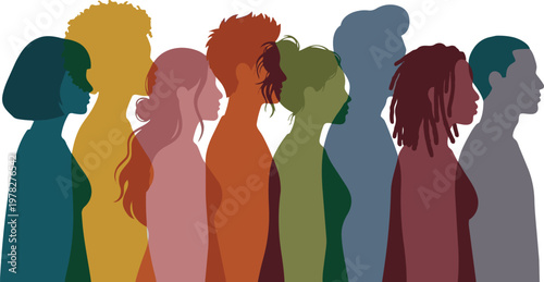 Abstract diverse people silhouettes representing multicultural diversity and inclusion flat vector illustration.