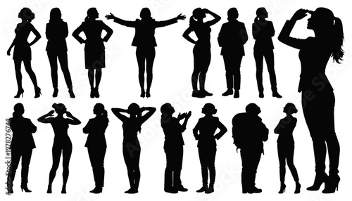 Female Silhouettes Collection Standing and Looking Up in Confident Poses