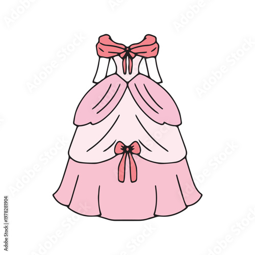 princess dress variant different style. Vector illustration in flat drawn cartoon style
