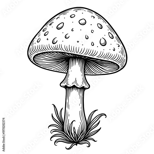 Vintage mushroom detailed botanical engraving style illustration - natural element - organic design