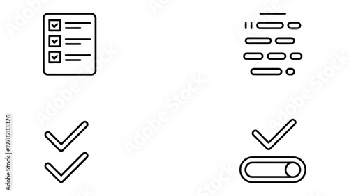 Checklist and Interface Icon Set: A comprehensive collection of modern user interface icons including checklists, checkmarks and data bars. These are clean and easily customizable. 