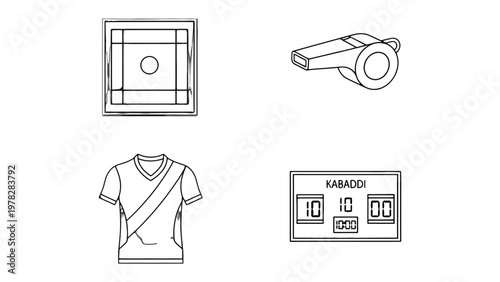 Kabaddi Sports Set Illustration: Depicting essential elements of the sport.