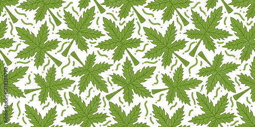 Green papaya leaf seamless pattern in hand drawn. Nature inspired tropical leaf background for textile and wallpaper