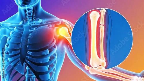 Wallpaper Mural A medical video illustration of a human skeleton with a glowing shoulder joint Torontodigital.ca