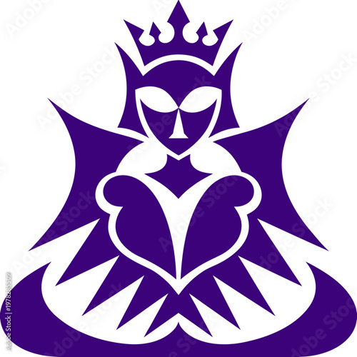 Alien queen gothic icon with crown ornamental fantasy emblem