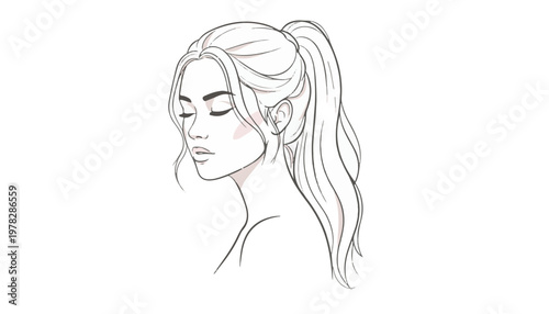 Vector illustration of a woman with long hair in a ponytail